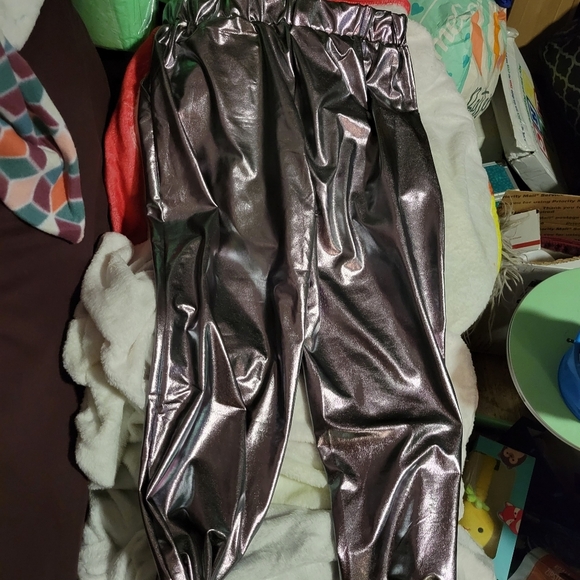 Metallic Rose Silver Size Medium Elastic Waist Pants - Picture 2 of 5